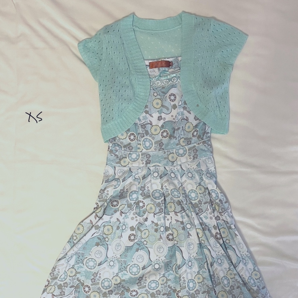 Green Patterned Mini Dress XS